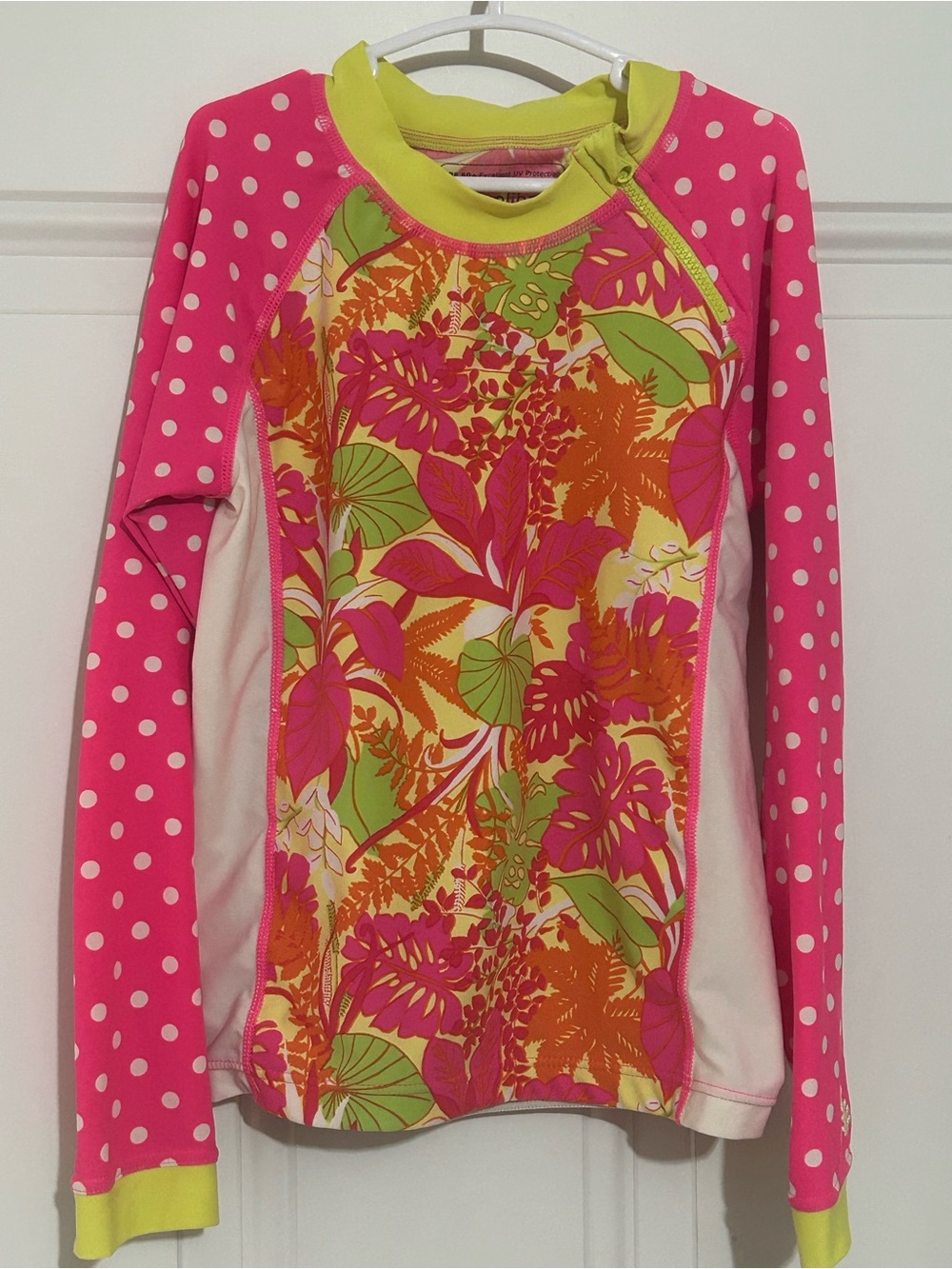 Coolibar Girls' Long Sleeve Rashguard - Hot Pink, Lime & Orange Floral